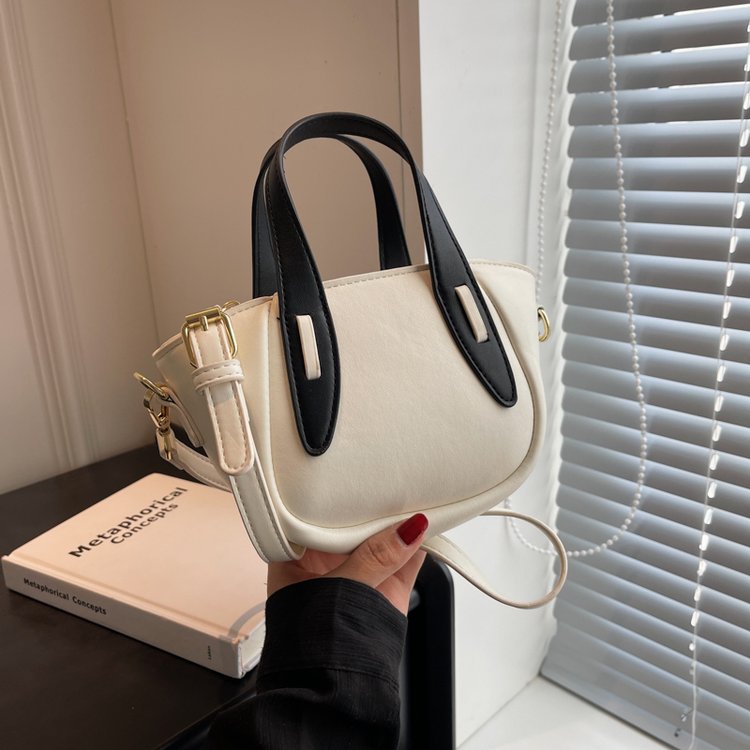 PU Shoulder Bag with Zipper and Stitching Detail – White with Khaki,White with Khaki with Pendant,White with Green,White with Green with Pendant,White with Black,White with Black with Pendant,Black with Pendant,Black – One Size