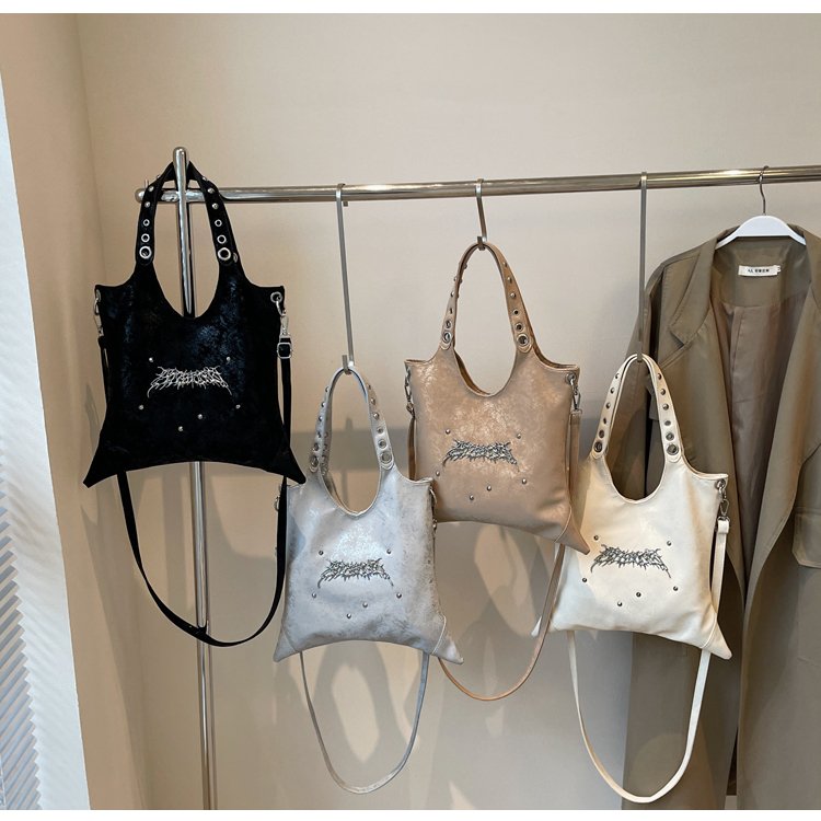 Nylon Shoulder Bag with Zipper and Stitching - One Size - Image 2