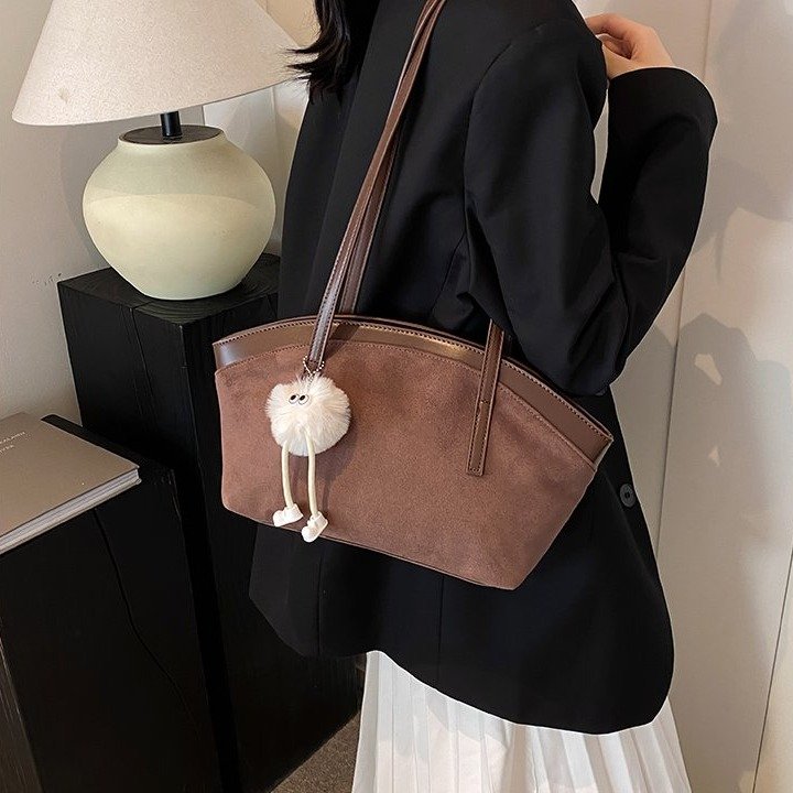 PC Shell Shoulder Bag with Zipper and Patchwork Design