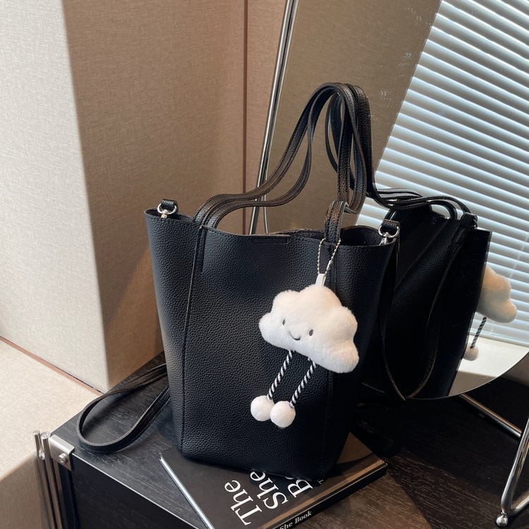 PU Bucket Shoulder Bag with Stitching Detail Light Coffee - Image 2
