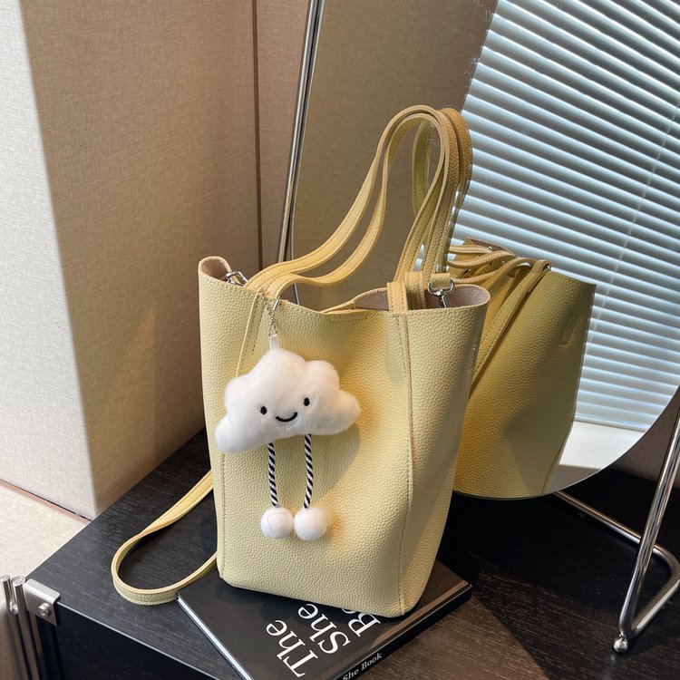 PU Bucket Shoulder Bag with Stitching Detail Light Coffee - Image 4