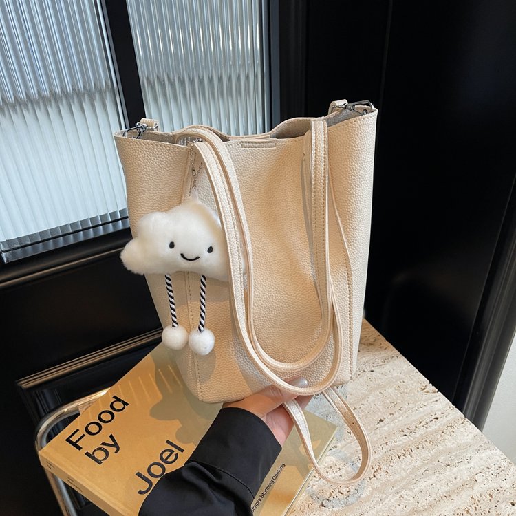 PU Bucket Shoulder Bag with Stitching Detail Light Coffee - Image 3