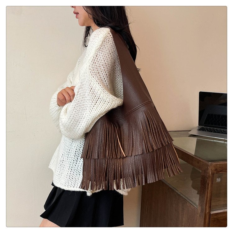 PU Shoulder Bag with Zipper and Stitching - One Size - Image 2