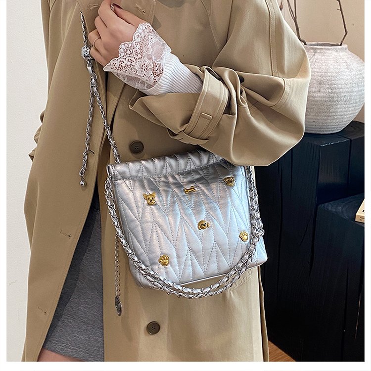 Rhinestone Pleated Shoulder Crossbody Bag PU Magnetic Closure 2025 Spring - Image 4