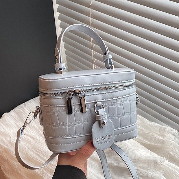 PU Bucket Bag with Zipper and Patchwork Detail